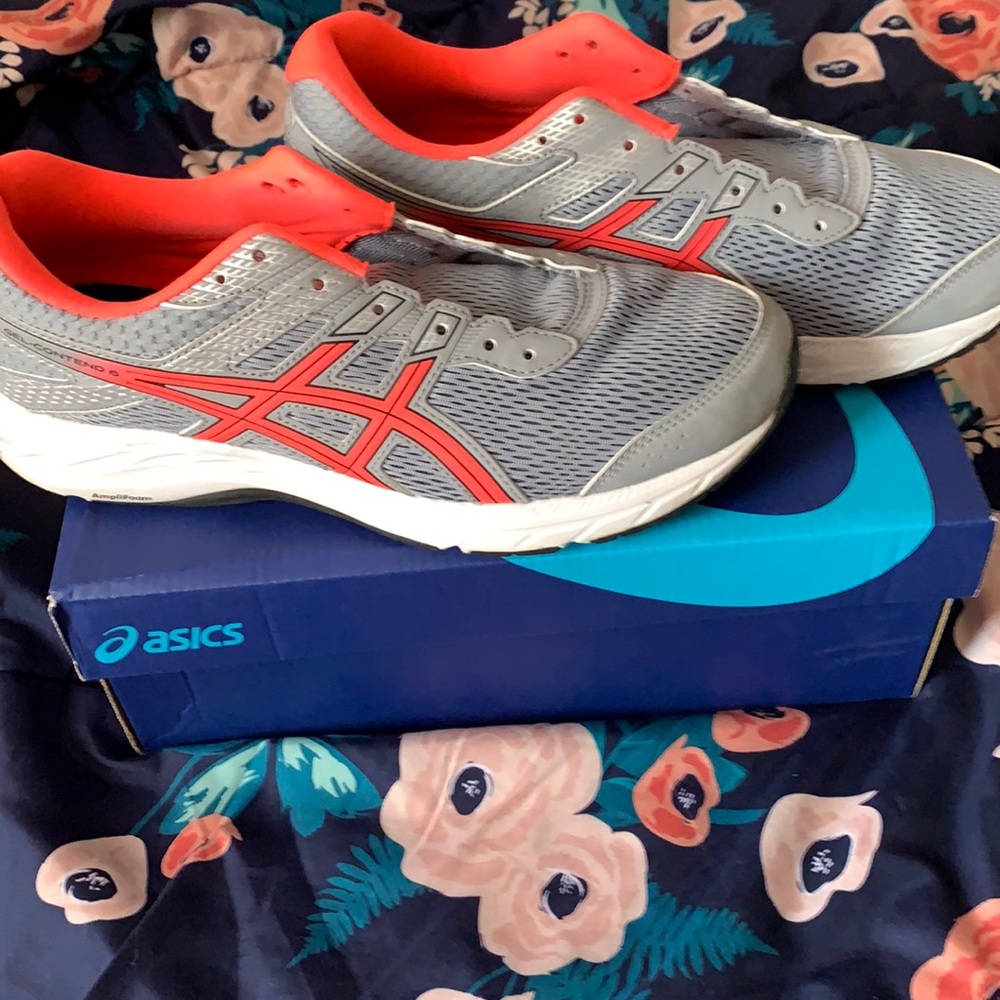 Pink and Grey ASICS athletic shoes